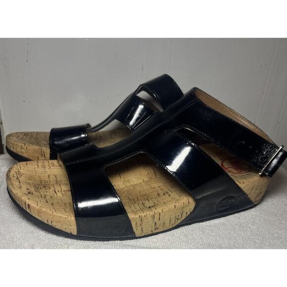 Fitflop Arena Sandal Women Sz 10 Black Patent Leather Ankle Strap Gladiator CorK - Picture 5 of 9